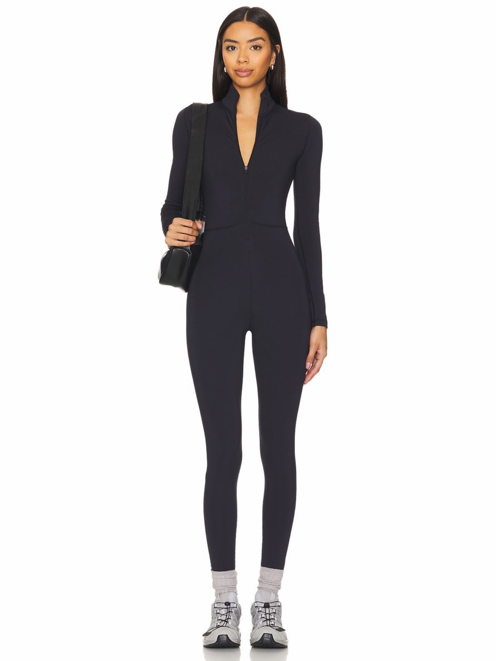 WellBeing + BeingWell Revolve Black Olivos Zip Up Long Sleeve Catsuit Jumpsuit